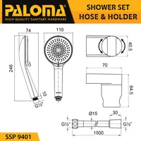 SHOWER SET HOSE AND HOLDER | SHOWER SET WITH HOLDER 4-JETS ROUND MATTE BLACK