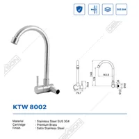 KITCHEN TAP WALL | KITCHEN TAP WALL SUS 304 DEKKSON KTW 8002  SSS