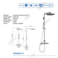 SHOWER SET | SHOWER SET 3 FUNCTION SUS 316 DEKKSON SS 8672-3 SSS